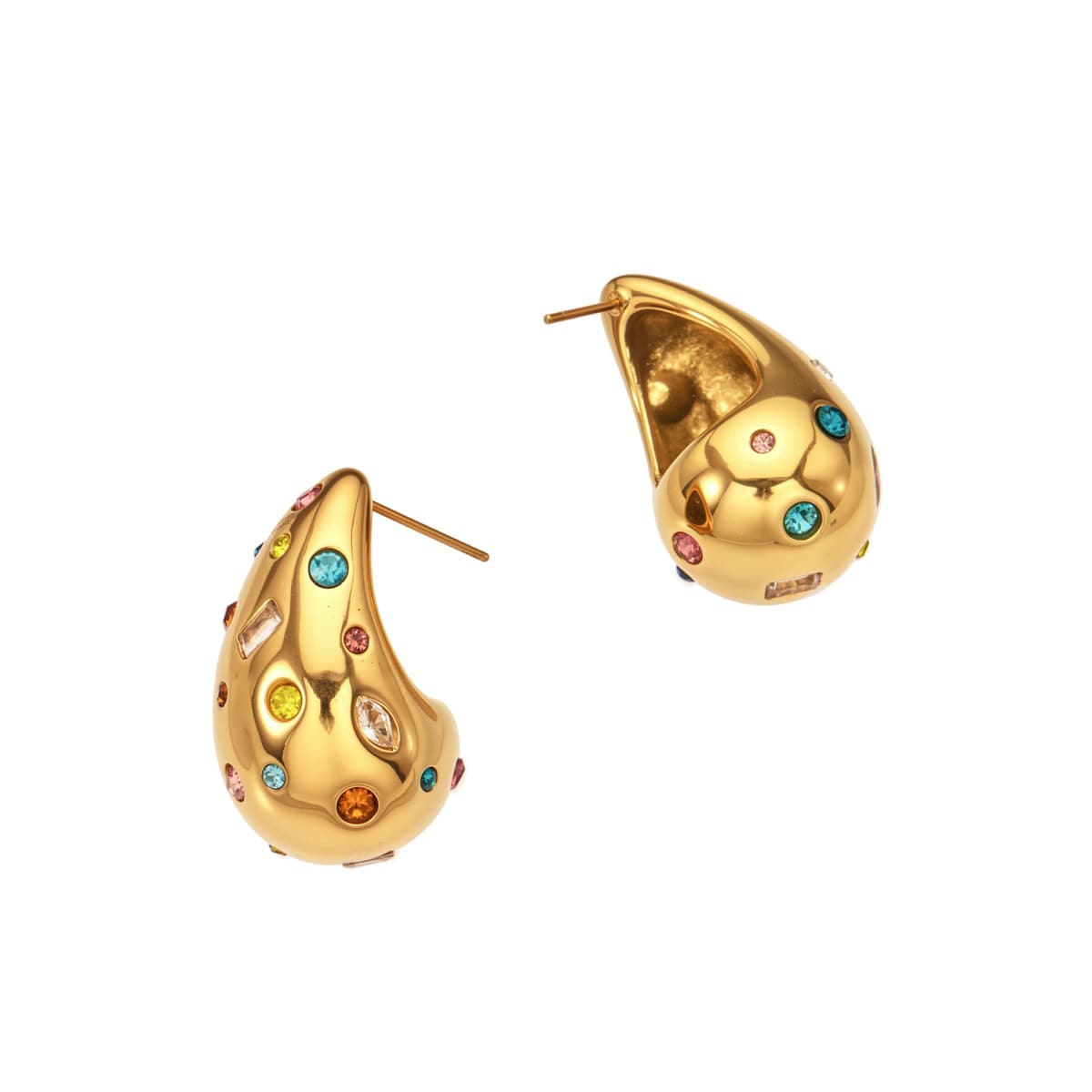 Confetti Studs — 316L stainless steel, PVD gold plated, cubic zirconia